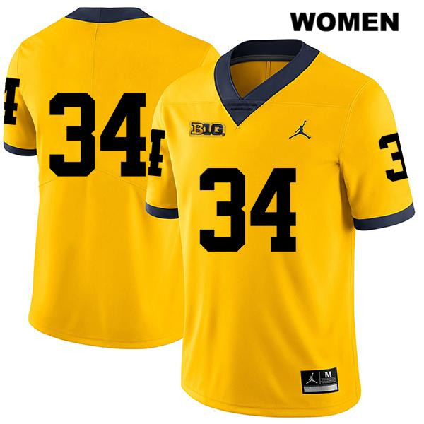 Women's NCAA Michigan Wolverines Jordan Anthony #34 No Name Yellow Jordan Brand Authentic Stitched Legend Football College Jersey ST25M32ET